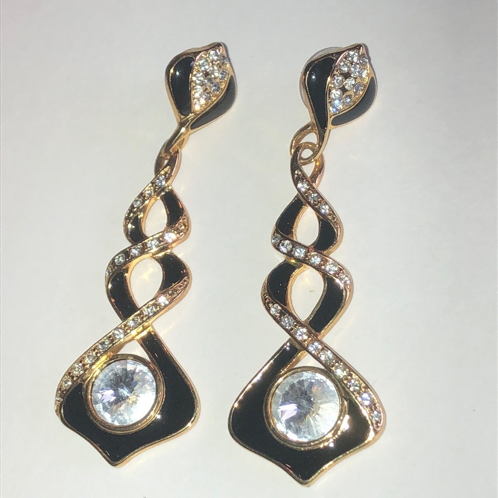 Bijoux Designs Gold Tone Black & Clear Crystal Drop Earrings